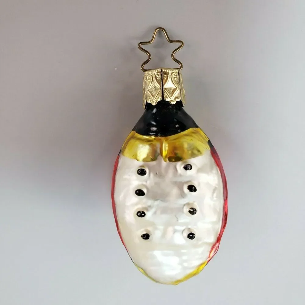 Vtg Lady Bug Ornament Blown Glass White Mica Glitter Red MCM Christmas Germany